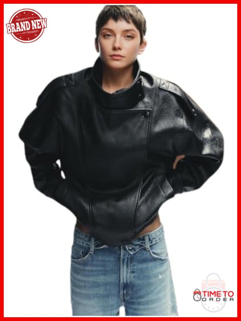 Faux Leather Jacket Asymmetric Zipper Classic Motorcycle Biker Coat